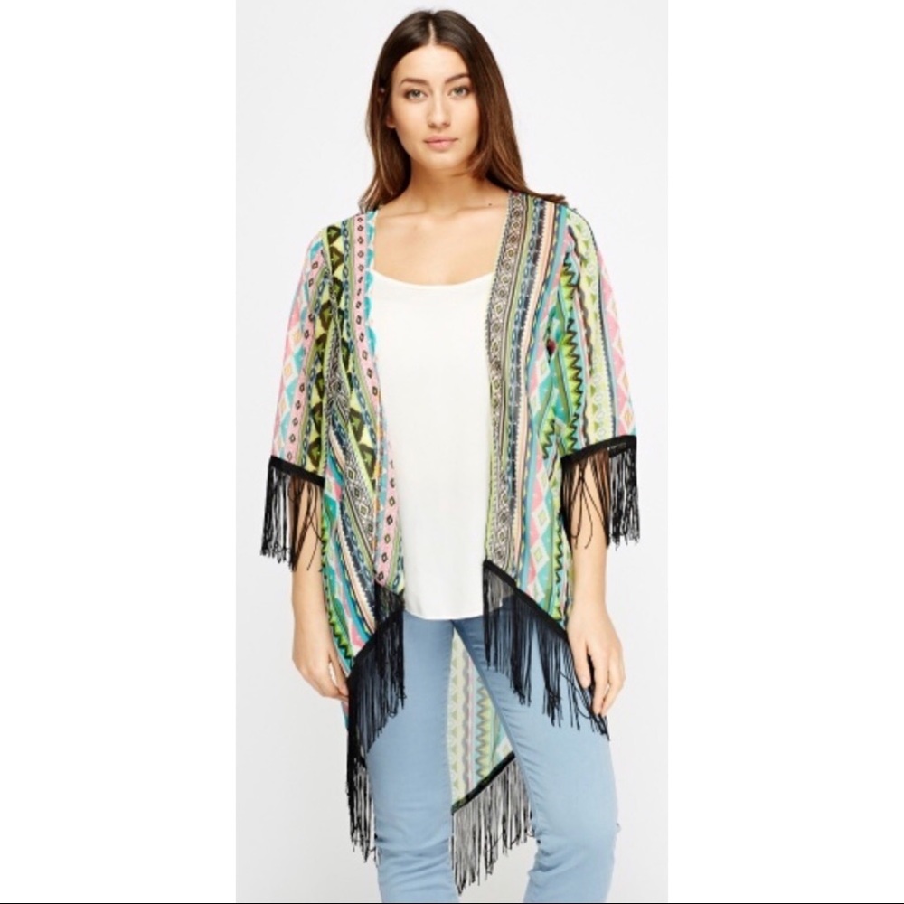 NWT! Sans Souci Colorful Fringe Duster